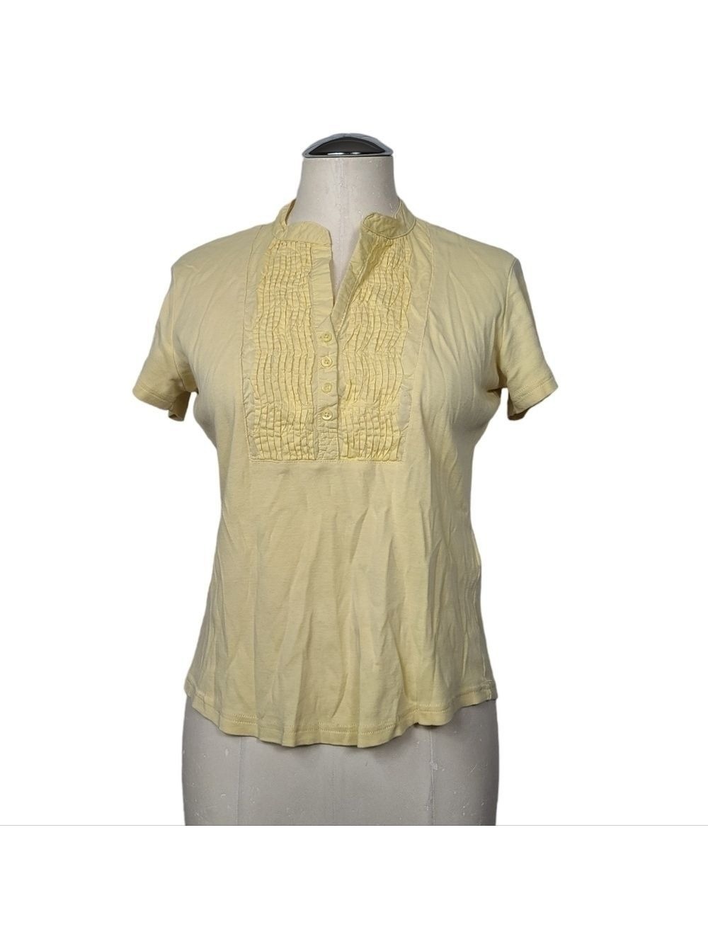 Talbots Light Yellow Pleated Half Button Down Cotton Shirt S